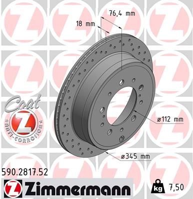 диск тормозной !Sport задн. 345x18/76-5x150 \ Toyota Land Cruiser 200 4.7/4.5D 0 590.2817.52 ZIMMERMANN