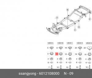 Втулка SSANGYONG Kyron (05-),Actyon (06-),Rexton (02-) рамы кузова резиновая вер 6012108000 SSANG YONG