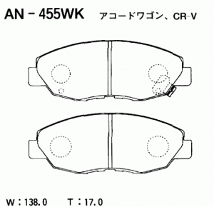 Колодки тормозные дисковые передние ПОДХОДЯТ ДЛЯ HONDA CR-V (-01) AN-455WK AN455WK AKEBONO