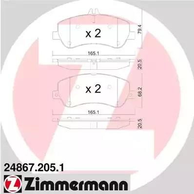 колодки дисковые !перед. 165x79x20 \ MB X204 2.2CDi/3.2CDI/3.5CDI 08> 24867.205.1 ZIMMERMANN