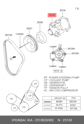 Насос водяной HYUNDAI Accent (99-),Elantra (00-) (DOHC) OE 25100-26902 HYUNDAI KIA