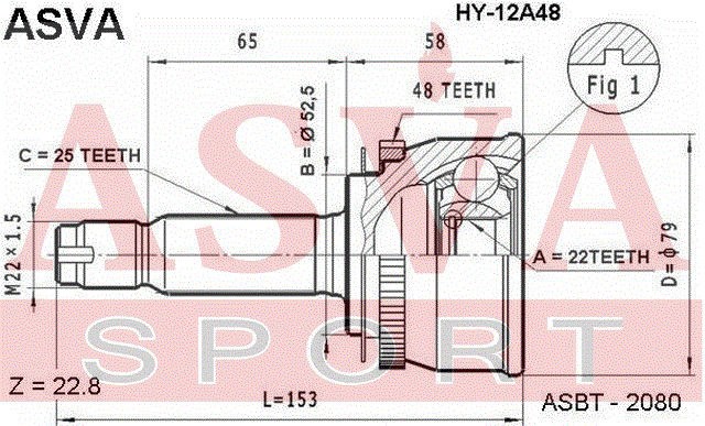 ШРУС НАРУЖНИЙ 22x52.5x25 (GETZ) ASVA [12] HY12A48 HY-12A48 ASVA