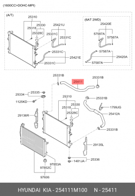 Патрубок KIA Cerato (08-13) системы охлаждения OE 254111M100 HYUNDAI KIA