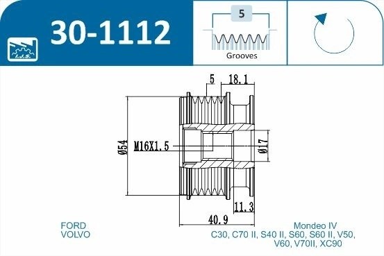 шкив генер.\ Ford Mondeo/S-Max 2.5 06> 301112 IJS GROUP