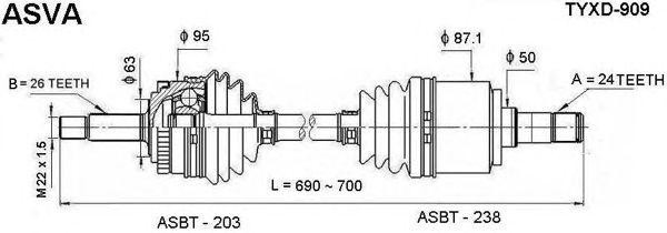 Привод левый 24x690x26 TYXD-909 ASVA