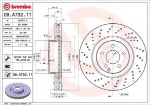 ДИСК ТОРМОЗНОЙ MERCEDES-BENZ S-CLASS (W221) S 400 Hybrid (221.095, 221.195) 2009 09.A732.11 BREMBO