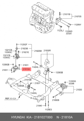 Опора двигателя HYUNDAI Sonata (10-) (2.4) правая OE 218102T000 HYUNDAI KIA