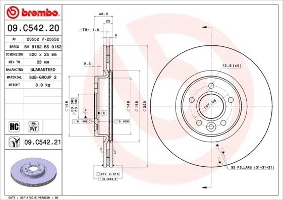 Диск тормозной 09.C542.21 09.C542.21 BREMBO