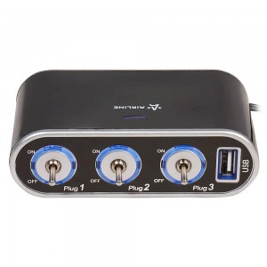 Разветвитель прикуривателя 3-х гнездовой 12V 1USB с удлинителем AIRLINE ASP-3S-15 AIRLINE