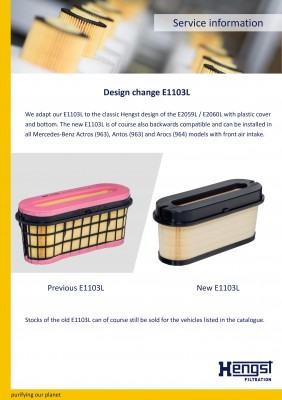 Фильтр воздушный MB Actros 2011→ E1103L HENGST