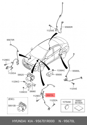 Датчик АБС HYUNDAI Solaris колеса переднего левого OE 956701R000 HYUNDAI KIA