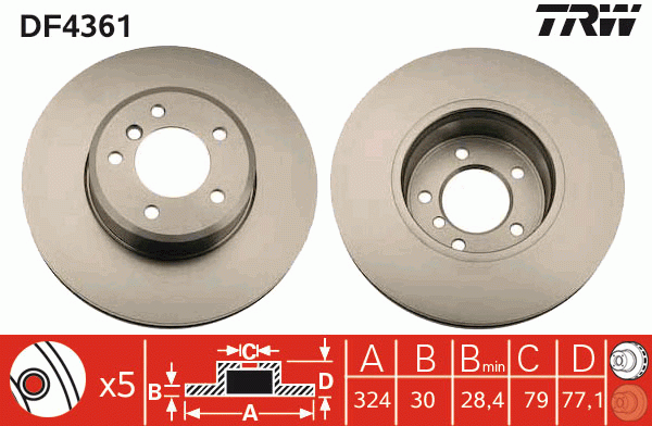 Диск тормозной передний BMW 5 E60 DF4361 DF4361 TRW