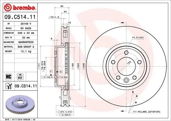 Диск тормозной 09.C514.11 09C51411 BREMBO