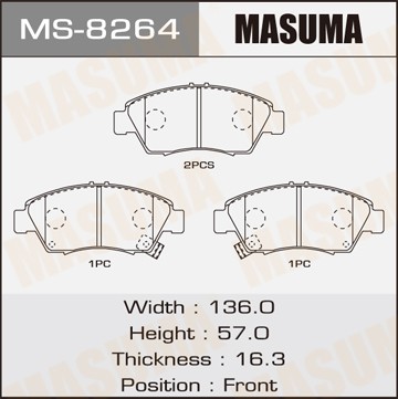 колодки дисковые передние!\ Honda Civic 1.4/1.6 & VT-i & VTEC 91-01/CRX 1.6 92-9 MS8264 MASUMA