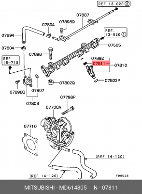 Кольцо уплотнительное MITSUBISHI Carisma,Galant,Lancer,Pajero форсунки топливной MD614805 MITSUBISHI