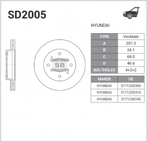 Диск тормозной передний SANGSIN BRAKE SD2005 SD2005 SANGSIN