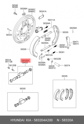 Цилиндр тормозной задний HYUNDAI Starex H-1 (01-) левый OE 583204A200 HYUNDAI KIA