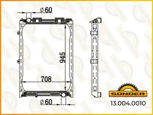 Радиатор MAN F 2000 (94-) 945*689*40 (алюминий) с рамой (Nissens 62870A) 130040010 SONDER