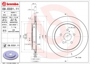 Диск тормозной LEXUS RX350 (15-) задний (1шт.) BREMBO 09E03111 BREMBO