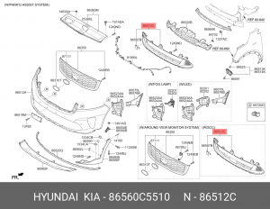 Решетка бампера KIA Sorento (18-) переднего нижняя (B TYPE) OE 86560C5510 HYUNDAI KIA