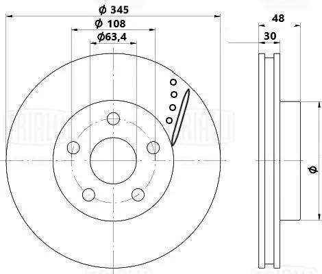 Диск торм. Geely Monjaro (22-) перед. d=345 (перф/слот/окраш) (DF 1317s) PRO DF 1317S TRIALLI