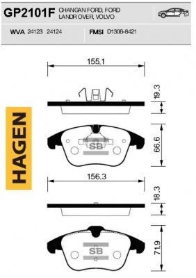 колодки дисковые передние! HAGEN\ Ford Galaxy/S-max 2.0/1.8TDCi/2.0TDCi 06> GP2101F HAGEN