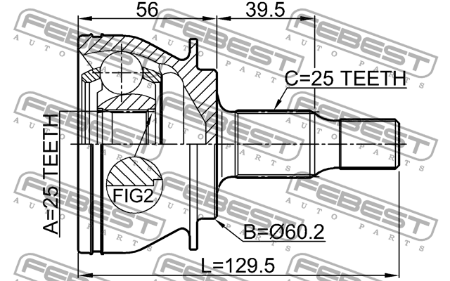 ШРУС внешний 25X60.2X25 MERCEDES BENZ A-CLASS 169 2003-2012 1610-169 1610-169 FEBEST