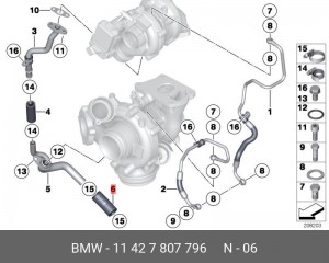 шланг турбокомпрессора сливной!\ BMW F15/F25/F30/F31 11 42 7 807 796 BMW