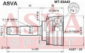 ШРУС НАРУЖНЫЙ 24x54x25 (10013160/150620/0296836/11, Китай) MT-33A43 ASVA