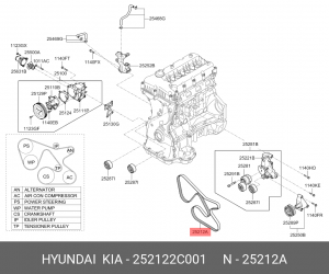 Ремень приводной поликлиновой 6PK2345 HYUNDAI Starex H-1 (08-) (2.4),Genesis (09 252122C001 HYUNDAI KIA