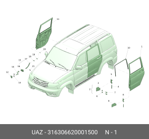 Дверь УАЗ-3163 с 2014г.в. задняя левая (ОАО УАЗ) 316306620001500 UAZ UAZ