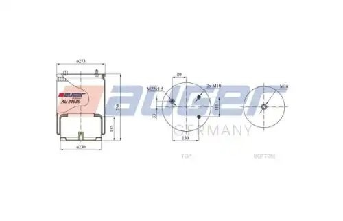 Пневморессора со стаканом  DAF AU34836K10 AUGER