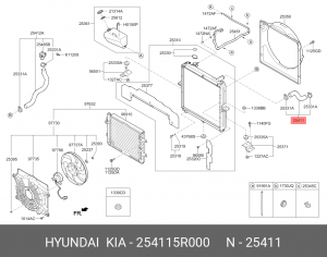 Патрубок HYUNDAI HD35 (17-) (D4CB) радиатора верхний OE 254115R000 HYUNDAI KIA