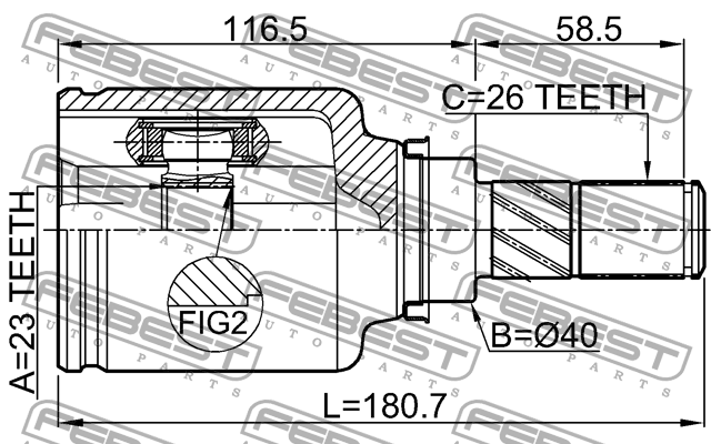 ШРУС ВНУТРЕННИЙ 23X40X26 подходит для NISSAN JUKE F15 2010.06- [JP] 0211-F15E 0211-F15E FEBEST