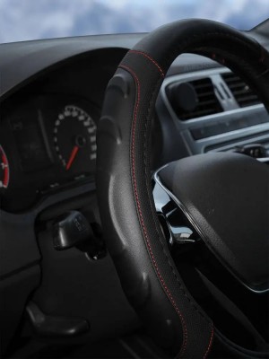 Оплетка на руль, искусст. кожа, рельефная, черная, красн. прошивка, 38 см/М (AWS AWS-LI-22M AIRLINE