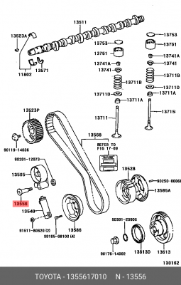 болт крепления ролика натяжителя!\ Toyota Coaster 93>, Land Cruiser 90> 13556-17010 TOYOTA