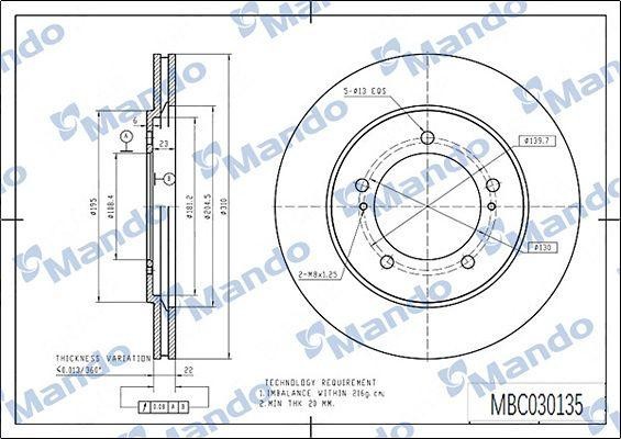 Диск тормозной HYUNDAI Starex H-1 (97-) передний (1шт.) MANDO MBC030136 MANDO
