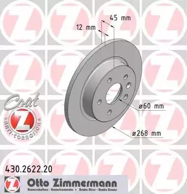 диск тормозной !задн. 268x12/45-5x105 \ Opel Astra J, Chevrolet Cruze 1.4-1.8/1. 430.2622.20 ZIMMERMANN