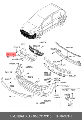 Молдинг HYUNDAI Getz (02-09) решетки радиатора левый OE 863631C310 HYUNDAI KIA