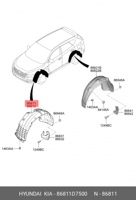 ПОДКРЫЛОК HYUNDAI/KIA 86811D7500 HYUNDAI KIA