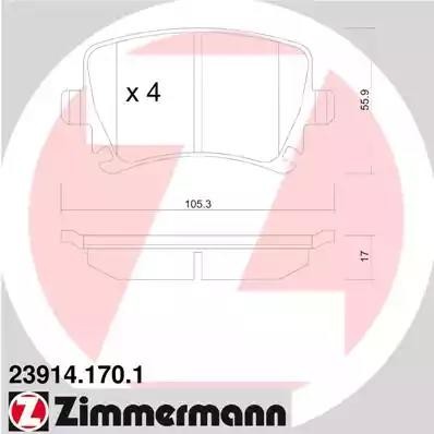 колодки дисковые !задн. 105x56x17 \ Audi A3 диск 16' 03>, VW Touran диск 15' 03> 23914.170.1 ZIMMERMANN