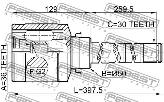 ШРУС внутр правый MITSUBISHI OUTLANDER CW# 2006-2012 0411-CW6WRH 0411-CW6WRH FEBEST