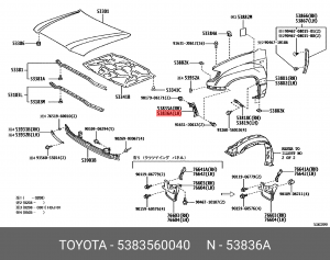 кронштейн крепления крыла!\ Toyota Land Cruiser, Lexus LX470 98-07 53835-60040 TOYOTA