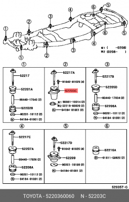 подушка рамы! нижняя\ Toyota Land Cruiser 100, Lexus LX 98-08 52203-60060 TOYOTA