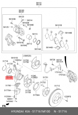 Кулак поворотный KIA Cerato (08-) правый OE 517161M100 HYUNDAI KIA