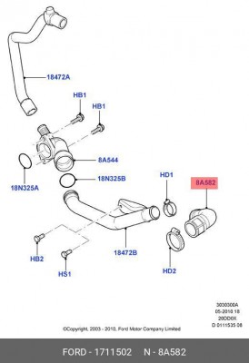Патрубок системы охлаждения угловой, 2.0 DI Diesel 1 711 502 FORD