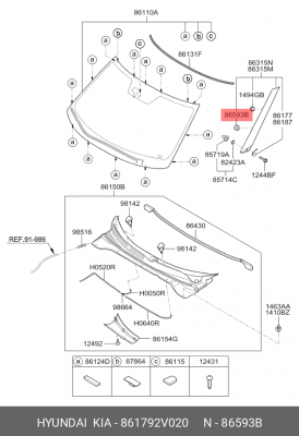 КЛИПСА КРЕПЛЕНИЯ НАКЛАДКИ ЛОБОВОГО СТЕКЛА 861792V020 HYUNDAI KIA