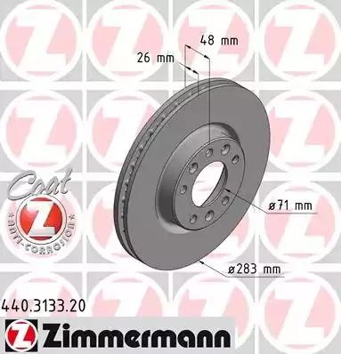 диск тормозной перед.! 283x26/48-5x108\ Peugeot 308 1.2-2.0 13> 440.3133.20 ZIMMERMANN