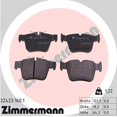 колодки дисковые !задн. 122x64x16 \ MB W205,A205,C205 13> 224231601 ZIMMERMANN