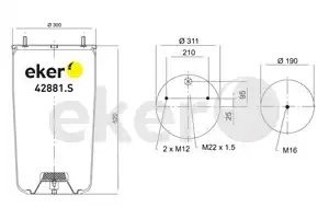 Пневморессора BPW (без стакана) (2 шп. M12,1 отв. штуц. M22х1.5мм) EKER ET42881S EKER